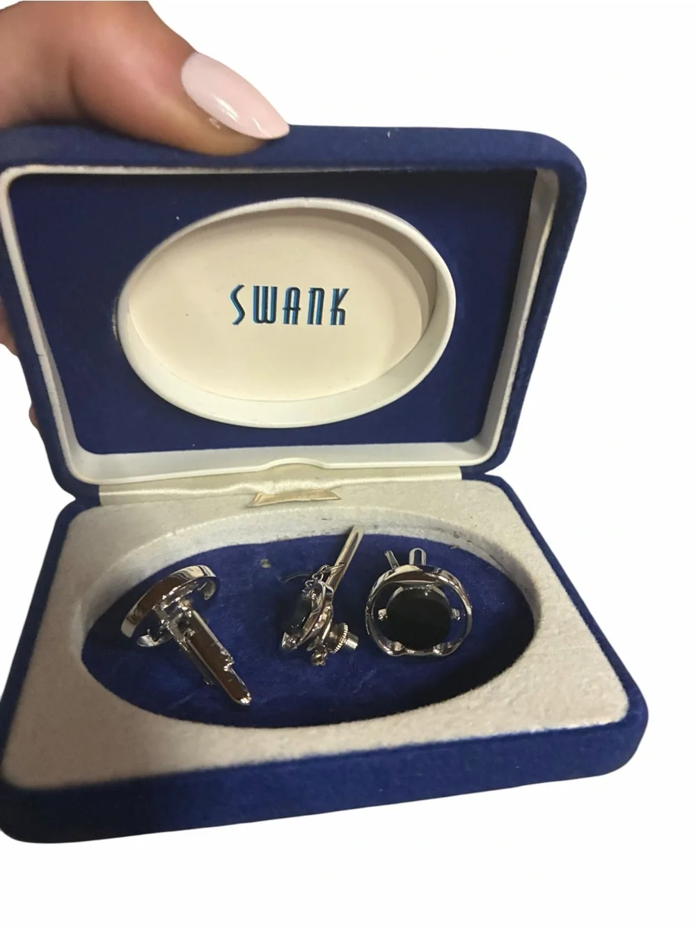 SWANK Silver Tone Cufflinks with Black Inlay